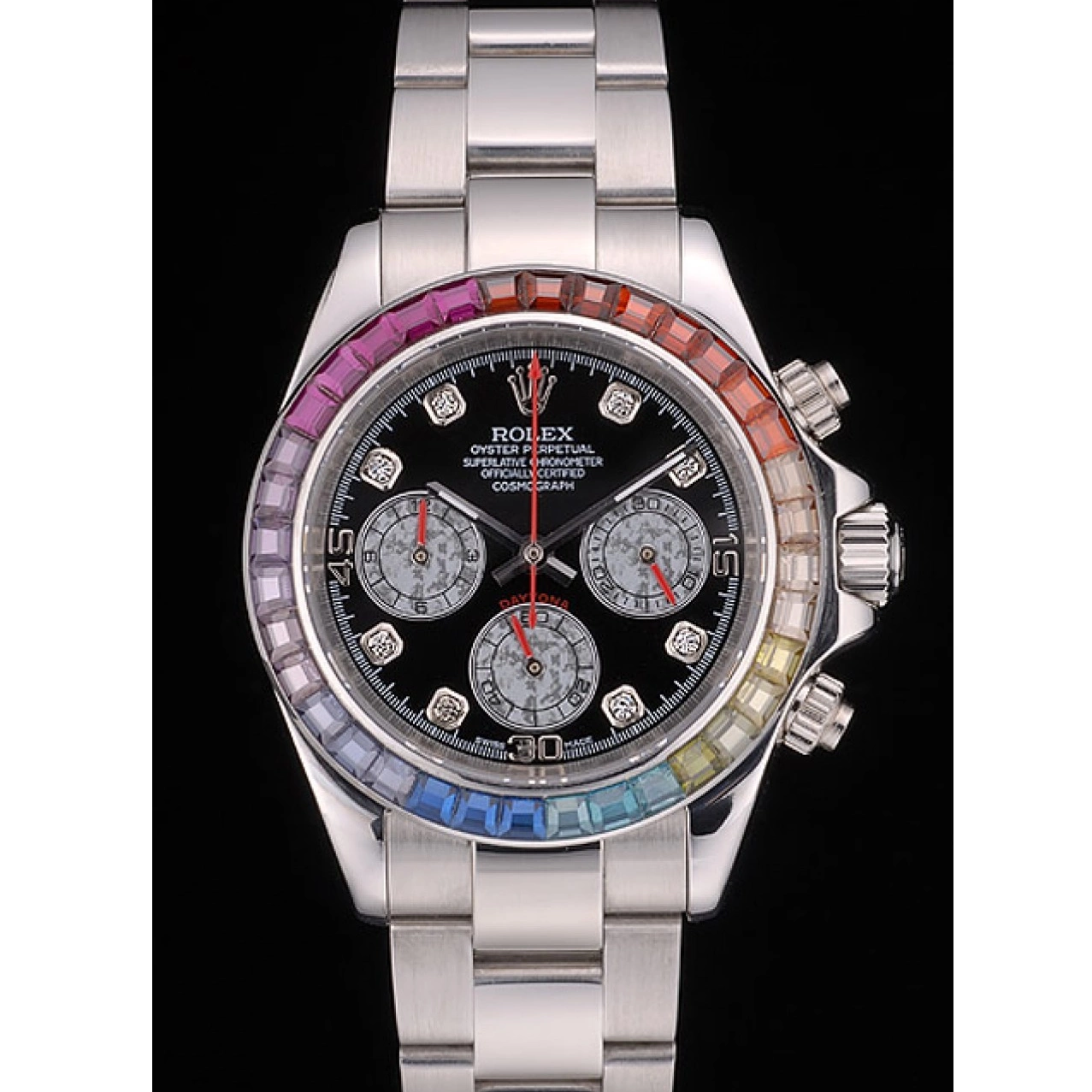Aaa replica watch Strap Cosmograph Rainbow 80250 Black Bezel Daytona Steep Rolex Stainless Dial Crystals 0627